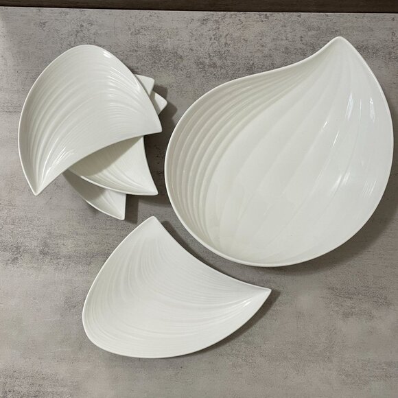 Wedgwood Ethereal 101 5-pc Set Leaf Serving Bowl Four Salad Appetizer Plates - Picture 1 of 6